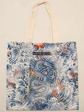 Jean Paul Gaultier Parfumes Blue, Cream & Orange Dragon Print Tote